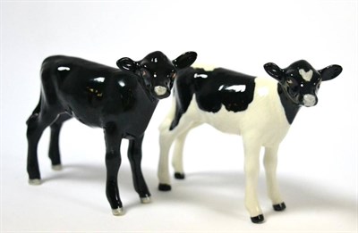 Lot 122 - Beswick Calves: Aberdeen Angus Calf, model No. 1249F, black gloss and Friesian Calf, model No....