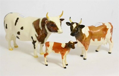 Lot 125 - Beswick Cattle Comprising: Ayrshire Bull Ch. ";Whitehill Mandate";, model No. 1454B, Ayrshire...