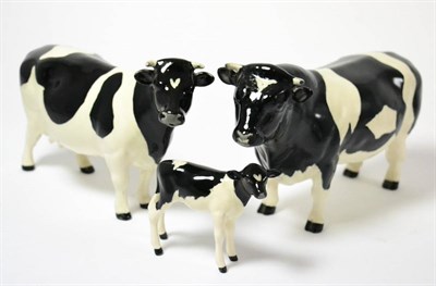 Lot 129 - Beswick Cattle Comprising: Friesian Bull Ch. ";Coddington Hilt Bar";, model No. 1439A, Friesian Cow