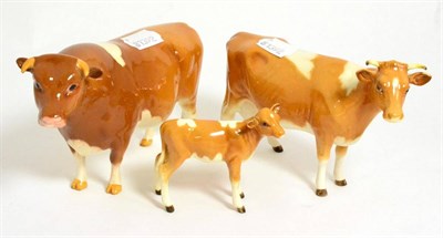 Lot 131 - Beswick Cattle Comprising: Guernsey Bull Ch. ";Sabrina's Sir Richmond 14th";, model No. 1451,...