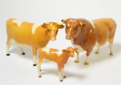 Lot 132 - Beswick Cattle Comprising: Guernsey Bull Ch. ";Sabrina's Sir Richmond 14th";, model No. 1451,...