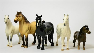 Lot 149 - Beswick Mountain and Moorland Ponies Comprising: Dales Pony ";Maisie";, model No. 1671, black...