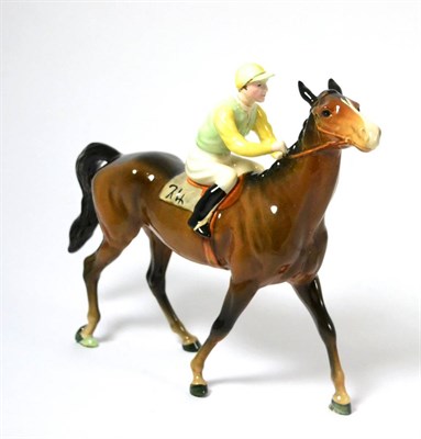 Lot 151 - Beswick Racehorse and Jockey (Walking Racehorse), model No. 1037, number on saddlecloth, brown...