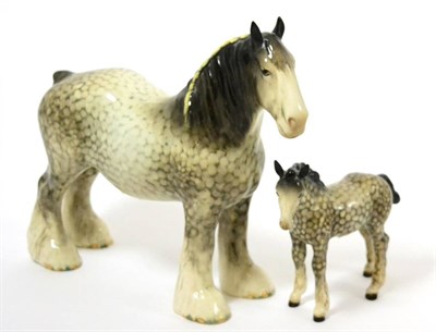 Lot 152 - Beswick Shire Mare, model No. 818, first version and Shire Foal (small), model No. 1053, both...