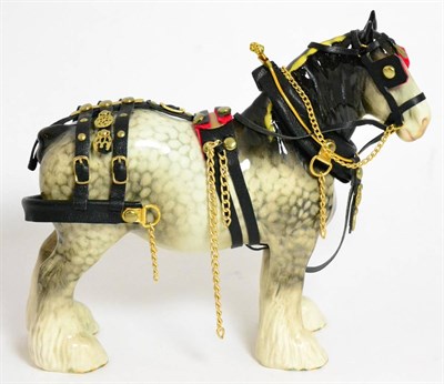 Lot 153 - Beswick Shire Mare, model No. 818, rocking horse grey, dressed with show harness (a.f)