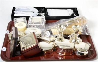 Lot 211 - A collection of assorted silver and silver plated boxes and desk items