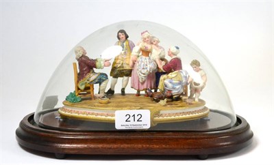 Lot 212 - Jean Gille, Paris, Parian ware figure group, on hardwood base with glass dome