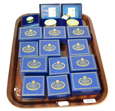 Lot 217 - ~A collection of fifteen Halcyon Days enamel boxes, cased