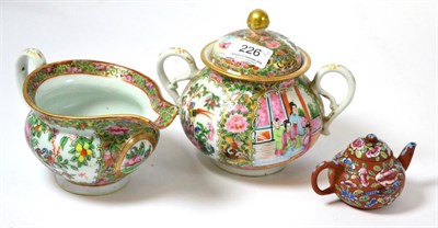 Lot 226 - Cantonese milk jug and sucrier and a Yixing teapot