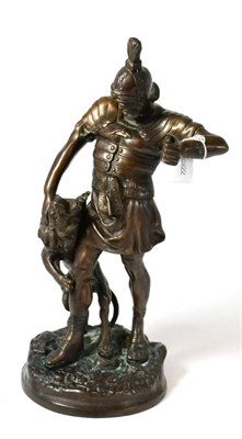 Lot 229 - A 20th century bronze of a Roman centurion, on plinth base (lacking spear)