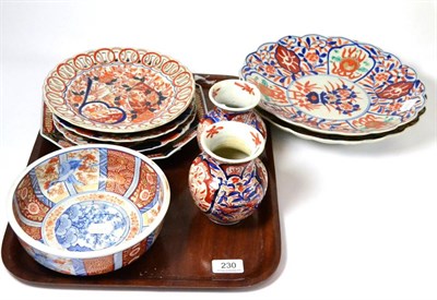 Lot 230 - A pair of Imari vases, six dishes and a bowl