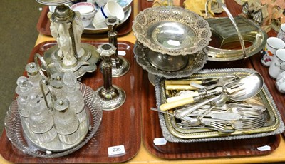 Lot 235 - A silver plated centrepiece and a quantity of silver plated items (on two trays)