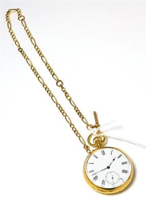 Lot 257 - An open faced pocket watch, case stamped 18K, together with a watch chain, one link stamped 15