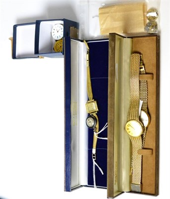 Lot 264 - Lady's gold cased wristwatch; Longines fob watch and other assorted watches and watch movements