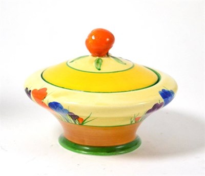 Lot 322 - A Clarice Cliff Crocus pattern Bizarre ware sugar bowl and cover