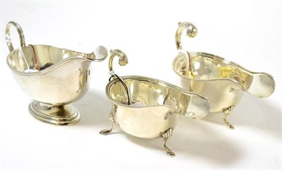 Lot 338 - Three silver sauceboats Birmingham 1937, Chester 1935 and Sheffield 1930