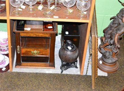 Lot 354 - An oak smokers cabinet, a lacquer table cabinet, a coconut cup and cover, two lacquer small...