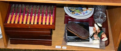 Lot 374 - Three cased sets of flatware, cut glass, Toby jugs, christening set, trinket tray etc