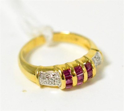 Lot 406 - ~A ruby and diamond ring, stamped 750