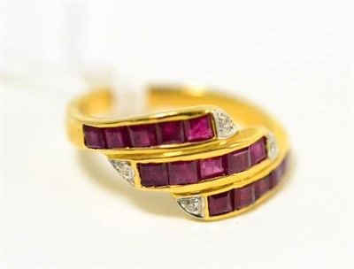 Lot 408 - ~A ruby and diamond ring, stamped 750