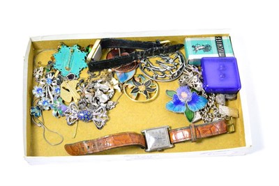 Lot 429 - A silver cased wristwatch, a silver charm bracelet, costume jewellery, boxed perfume, etc