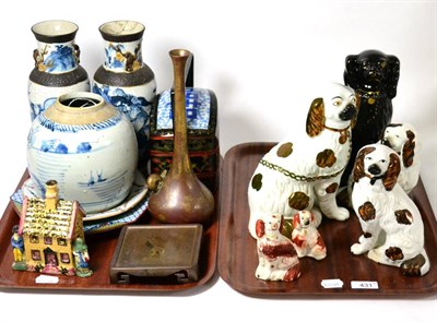 Lot 431 - Miscellaneous Staffordshire dogs, various oriental wares (qty on two trays)