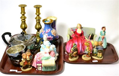 Lot 432 - A Royal Doulton Sweet & Twenty figure and two others, four Goebel Hummel figures, a cloisonne vase