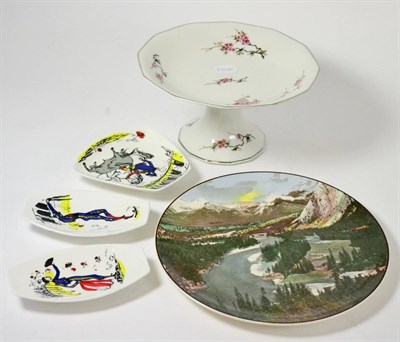 Lot 437 - Three Foley china ";El Matador"; pattern dishes with a Doulton plate and Limoges tazza (5)