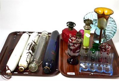 Lot 446 - A quantity of coloured glassware including Bohemian glass, pipe rack, rolling pins etc