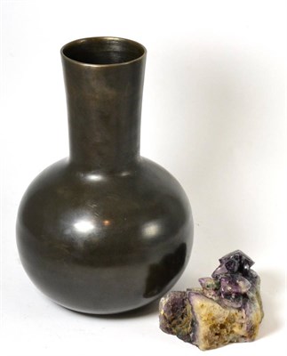 Lot 456 - A Japanese style large bronze vase and an amethyst geode carved with two turtles