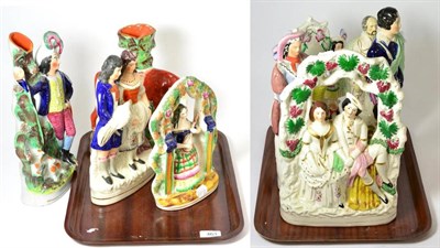 Lot 463 - Nine large Staffordshire pottery arbour groups, spill vases and figures