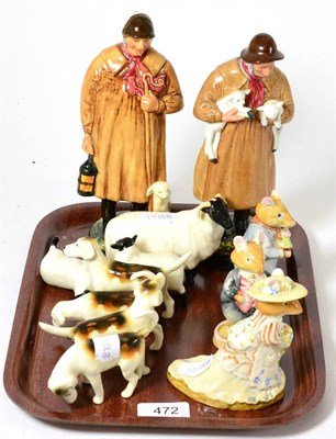 Lot 472 - Royal Doulton pottery figure, The Shepherd, HN1975; another, Lambing Time, HN1890; a Beswick...