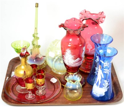 Lot 482 - A collection of Victorian and later vaseline, cranberry and other glass