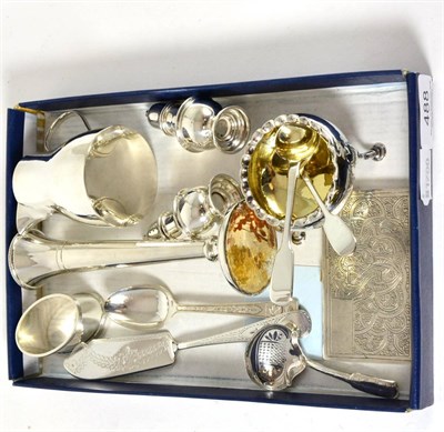 Lot 488 - A silver posy vase, a silver cream jug, pepperettes, salt, napkin ring etc (qty)