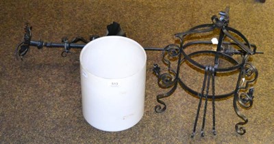 Lot 513 - Wrought iron hanging lamp with shade