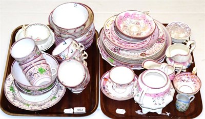 Lot 553 - Two trays of 19th century pink lustre tea wares