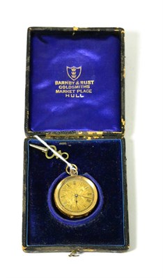 Lot 569 - A Continental gold fob watch stamped 18K, cased