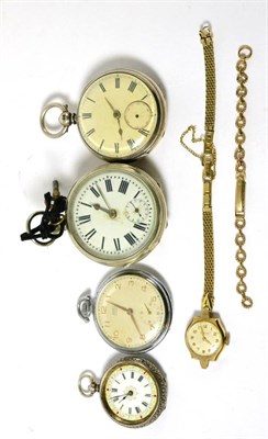 Lot 574 - A Garrard 9ct gold cased lady's wristwatch and four various pocket/fob watches