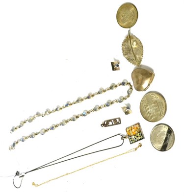 Lot 575 - Silver jewellery including moonstone necklace, brooch and earstuds, pendants and other pieces,...