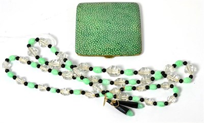 Lot 606 - Art Deco earrings and necklace and a shagreen cigarette case