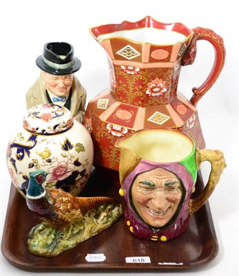 Lot 618 - A Royal Doulton character jug, Royal Doulton Winston Churchill toby jug, Beswick pottery...