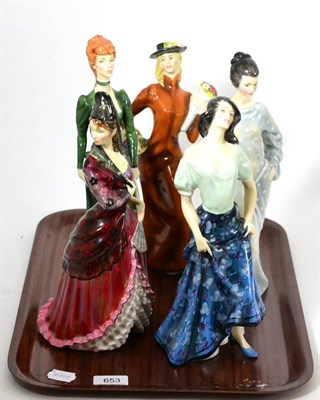 Lot 653 - A group of five Royal Doulton ladies: Mantilla, Carmen, Boudoir, A La Mode and Eliza