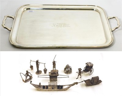 Lot 655 - Eight silver Chinese figures and a silver plated tray