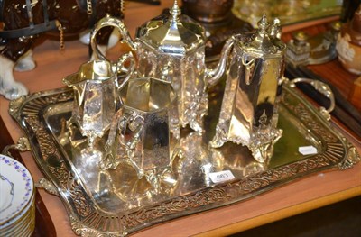 Lot 663 - A silver plated Gothic style four piece tea service