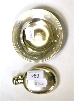 Lot 694 - Silver hip flask and presentation armada dish