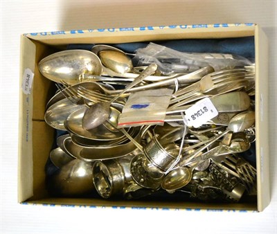 Lot 700 - A collection of odd silver and white metal flatware, a Masonic silver gilt past masters jewel,...