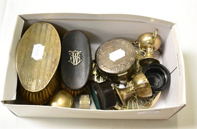 Lot 702 - Silverwares including sporting trophies, pairs of brushes, dressing table box and napkin rings