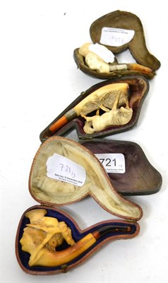 Lot 721 - Three meerschaum pipes, two ladies and a horse