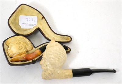 Lot 722 - Two meerschaum pipes, man in turban and a man in a hat