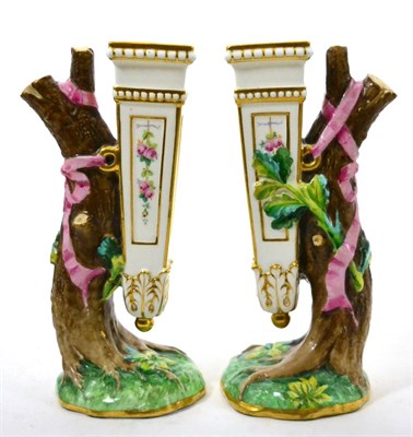 Lot 725 - A pair of 19th century naturalistic form Minton spill vases